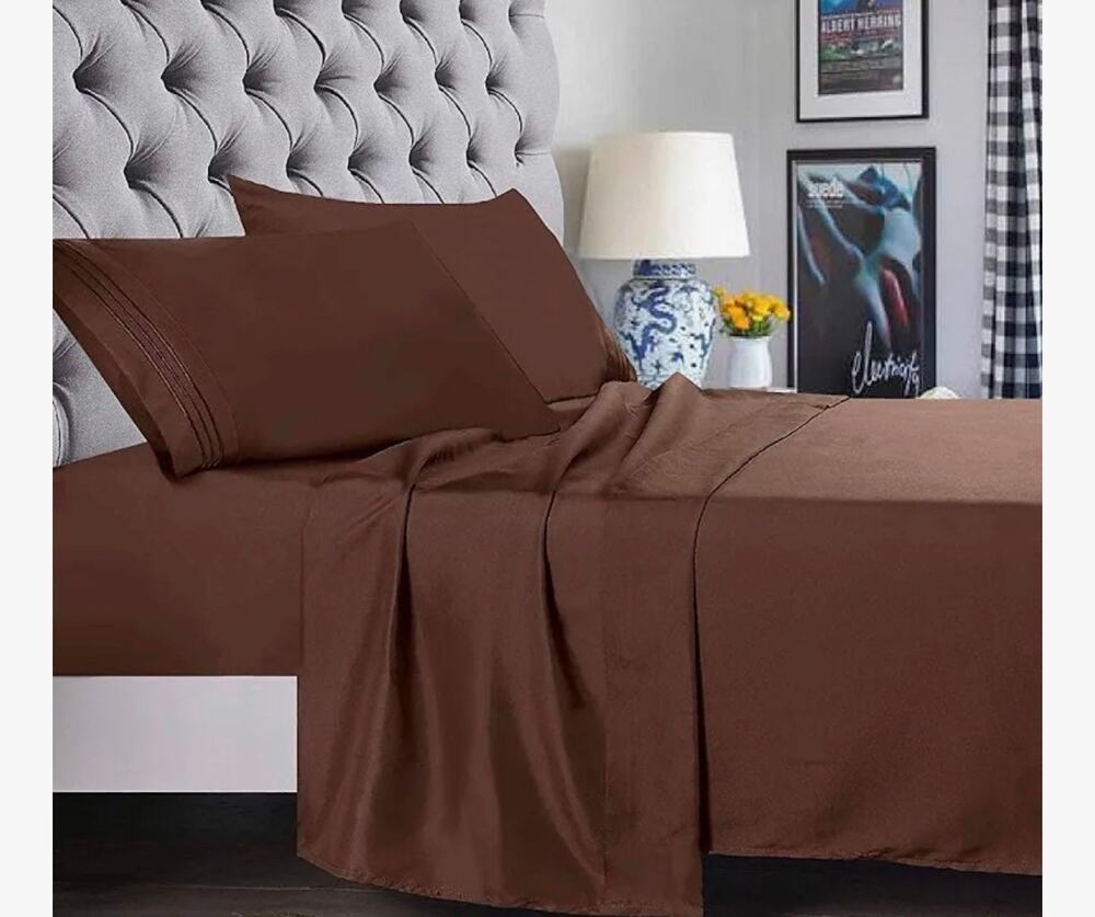NEW Home Essentials King Sheet Set 400 TC Luxury Sateen Chocolate Brown 4 Pc